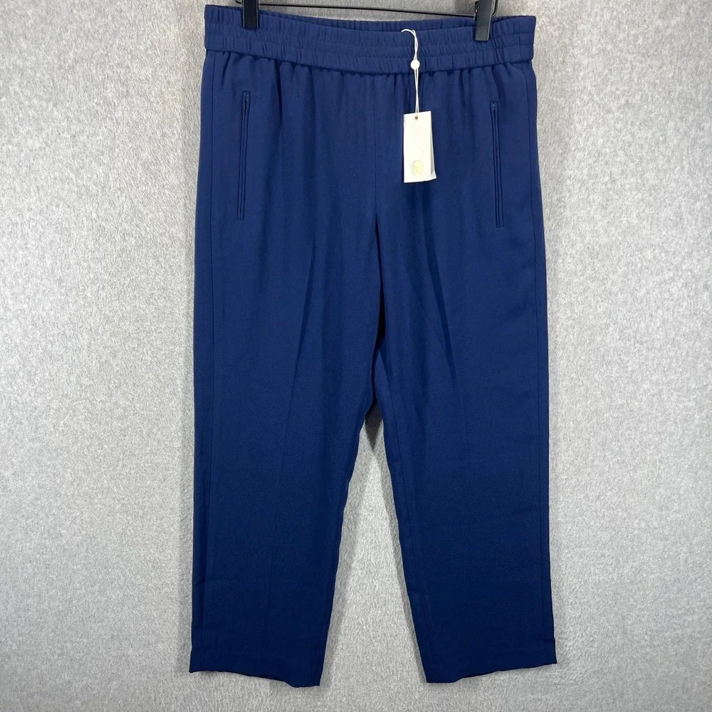 Tory Burch Addison Pant Womens 6 Navy Sea Blue Tapered Crop Jogger MSRP $298 NWT